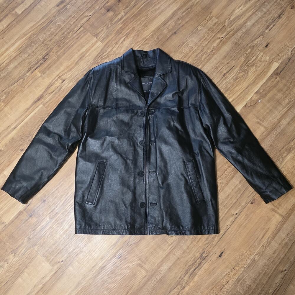 North Ridge Leather Black Genuine Leather Jacket Mens Large Removable Liner Coat
